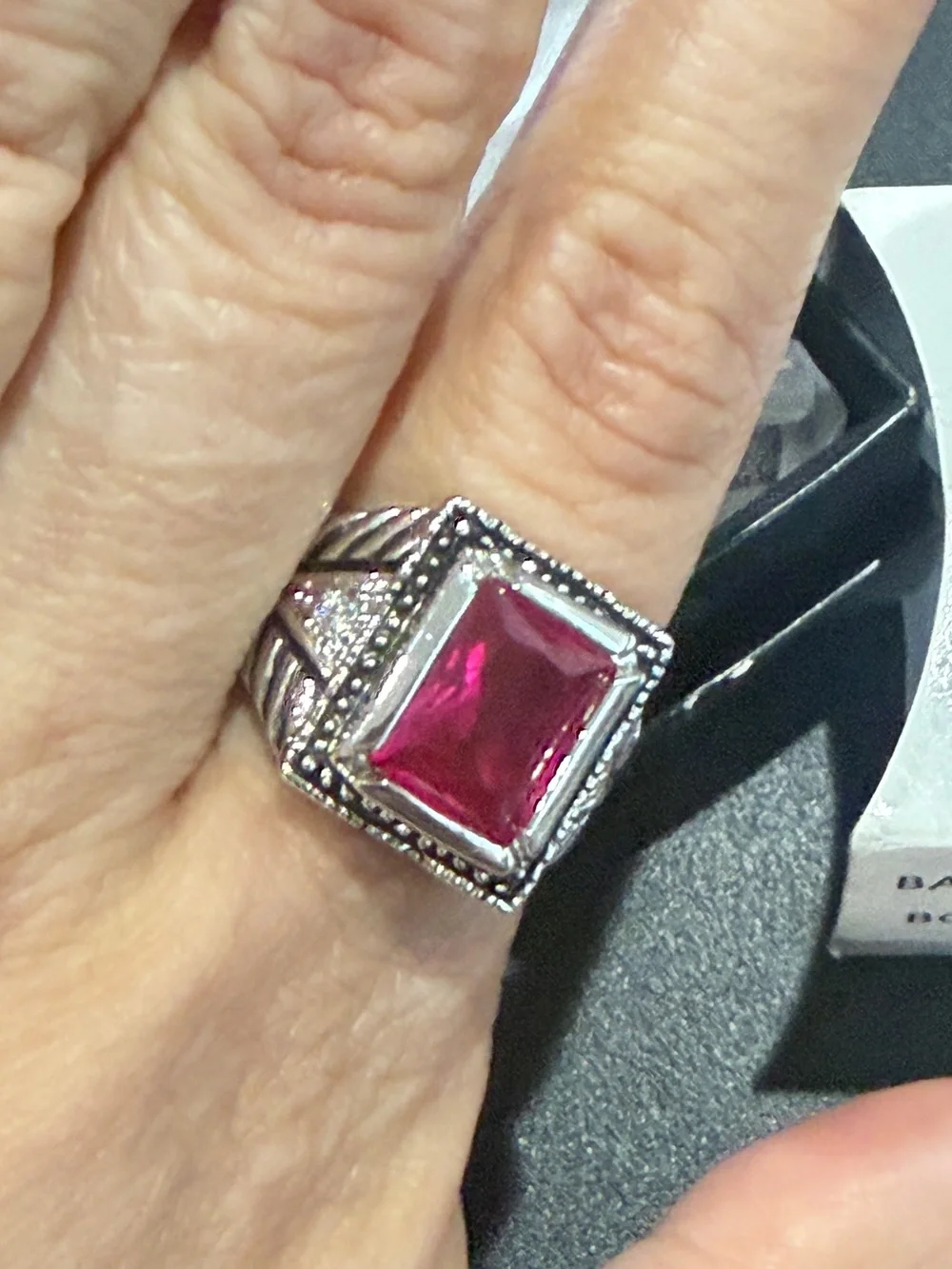 Avon Women’s CZ Sterling Silver Vintage-Style Pink Red Gemstone Statement Ring